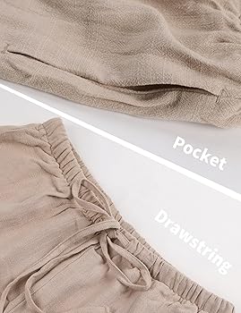 Hooever Women's Wide Leg Cotton Linen Pants High Waist Adjustable